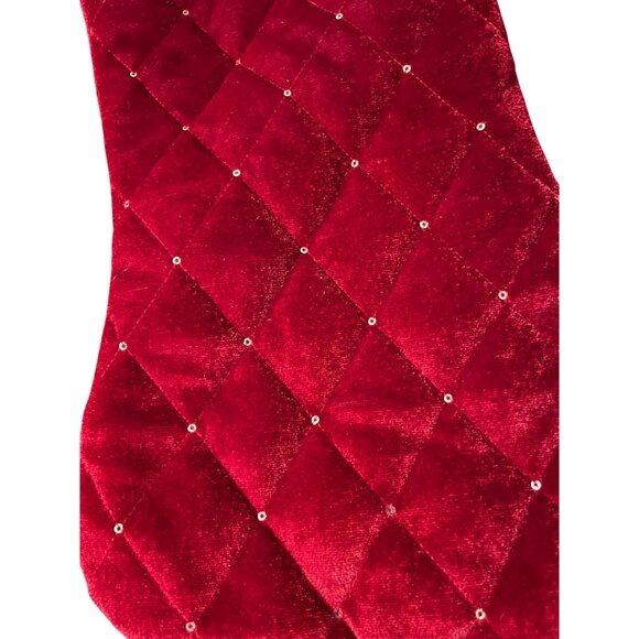Set of 2 Red Quilted Velvet-Like Christmas Stockings Gold Tassel Holiday Decor - Picture 6 of 10